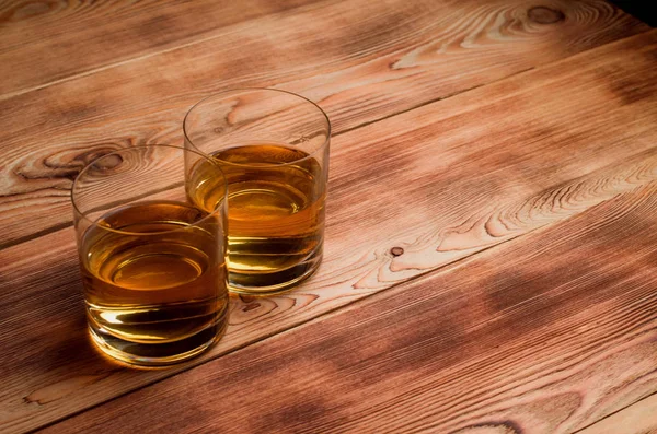 Glasses Whiskey Wooden Table — Stock Photo, Image