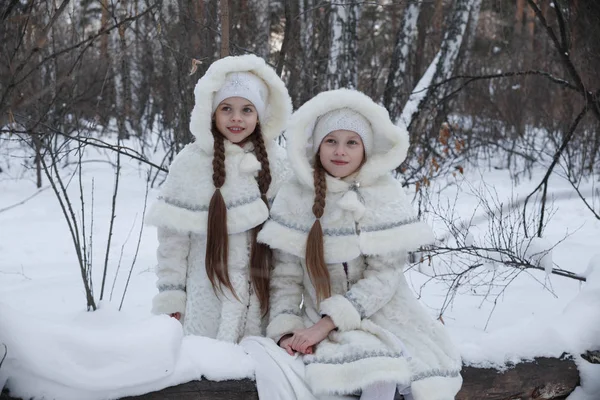 Chicas en trajes en el bosque de invierno — Foto de Stock