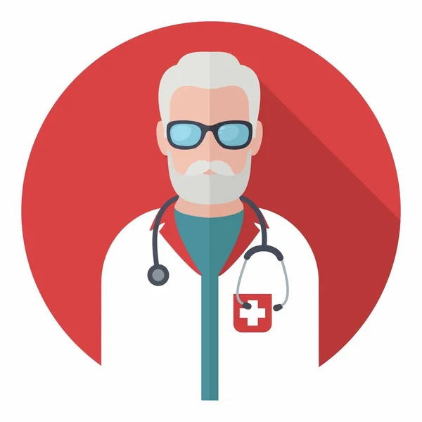 Vector Medical Icon Doctor Bearded Medic Wearing Glasses Robe Stethoscope — Stock Vector