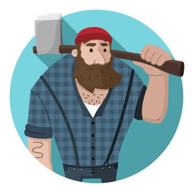 Elinde bir balta ile sakallı bir oduncu vektör simgesi. Düz bir tarzda Logger.