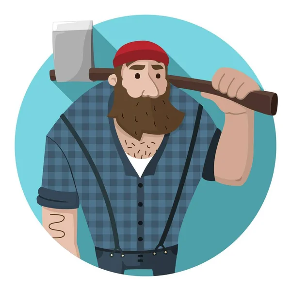 Icono Vectorial Leñador Barbudo Con Hacha Mano Logger Estilo Plano — Vector de stock