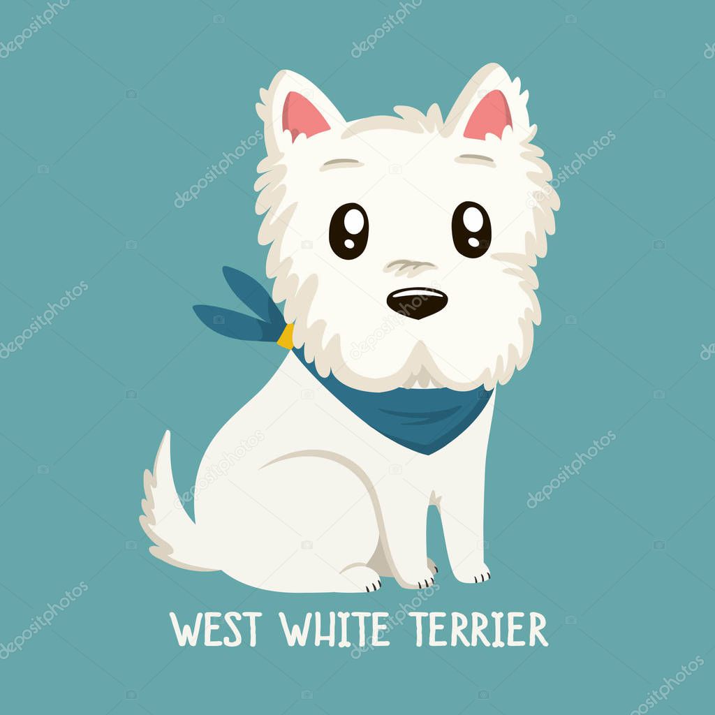 Vector icon of dog breeds West White Terrier. The puppy of the terrier is sitting.