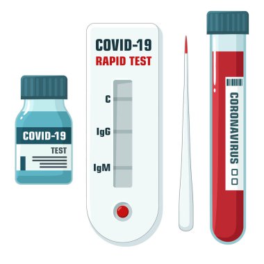 Tıbbi ikon covid-19 kan ekspres testi. Görüntü koronası virüs testi. Düz tasarımda hızlı virüs covid-19 testi