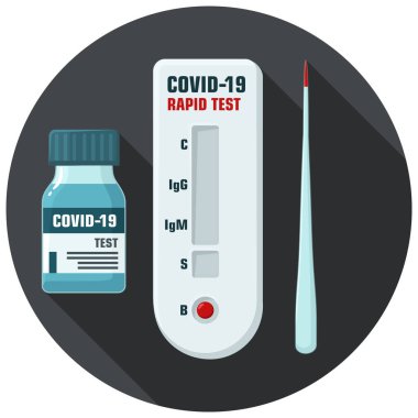 Tıbbi ikon covid-19 kan ekspres testi. Görüntü koronası virüs testi. Düz tasarımda hızlı virüs covid-19 testi