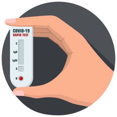 Tıbbi ikon kan covid-19 ekspres testi elimizde. Görüntü virüsü covid-19 hızlı test. Düz dizaynda hızlı virüs testi