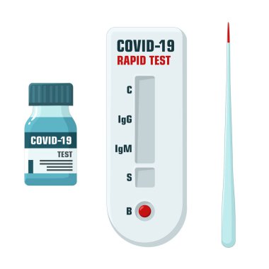 Tıbbi ikon covid-19 kan ekspres testi. Görüntü koronası virüs testi. Düz tasarımda hızlı virüs covid-19 testi