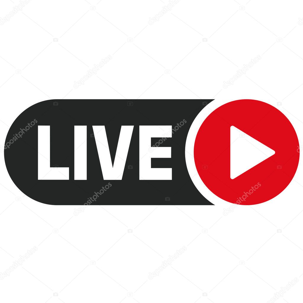 Vector technology icon live video. Image live online video. Illustration live video stream sign symbol in flat style