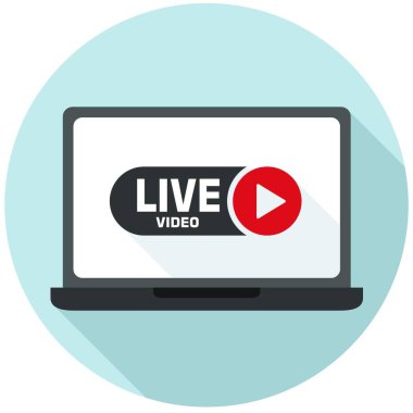 Vektör teknolojisi ikonu canlı görüntü. Görüntülü bilgisayar çevrimiçi video. Resimler düz stil olarak canlı video akış simgesi