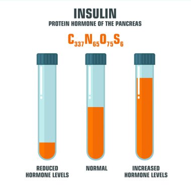 Tıbbi ikon insülin hormonu vektörü. Görüntü insülin hormon yapısı. Illustration insulin in in in flt style