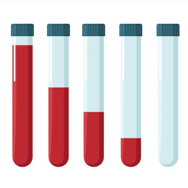 Vektör bilim ikonu kan testi tüpü. İçinde kan ve boş test tüpü olan bir resim şişesi. İllüstrasyon tıbbi test tüpü düz stil.