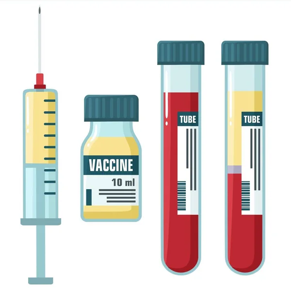 病媒医学图标安培尔疫苗和注射器 影像疫苗和注射器扁平型解毒疫苗 — 图库矢量图片