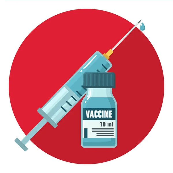 ベクター医療用アイコンアンプルワクチン注射器 ワクチンと注射器をイメージ イラスト ウイルスワクチンIn平型 — ストックベクタ