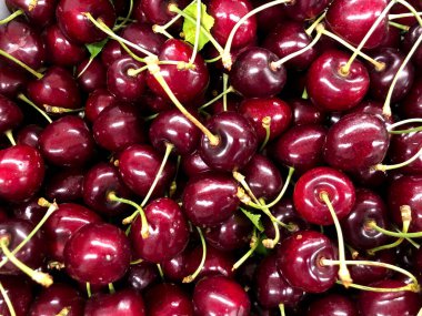 Makro fotoğraf taze kiraz. Stok fotoğraf arkaplanı tatlı kiraz