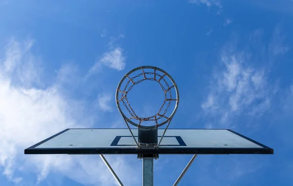 Basketball Wooden Board With Iron Nets. Outside Basketball Court