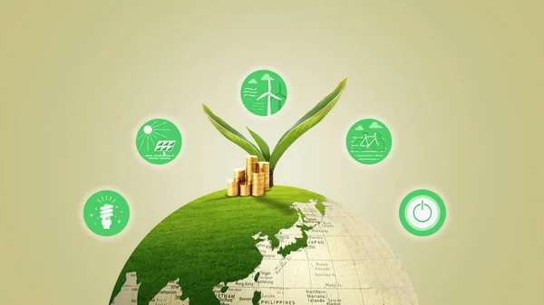 Koncepcja Zrównoważonego Rozwoju Ekologii Ochrony Środowiska Globus Ikonami Roślin Zrównoważonego — Zdjęcie stockowe