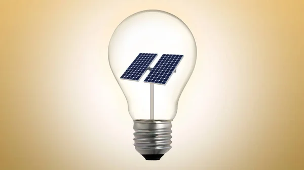 Sustainable development, ecology and environment protection concept Bulb with solar panel, renewable energy, people and natural resources, recycling