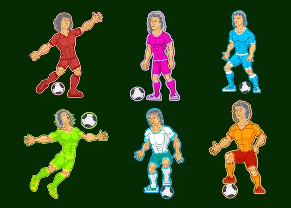 Нарисованные Футболисты Собранные Комплект — стоковый вектор