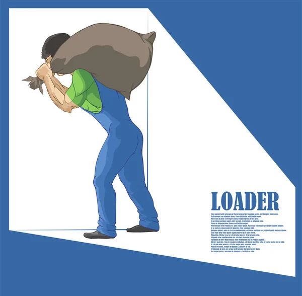 Illustration Loader Dragging Heavy Bag — Stock Vector