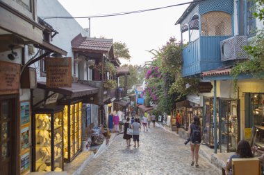 Kaş kasaba renkli street view. Kaş'a Türkiye'de popüler turistik yer.