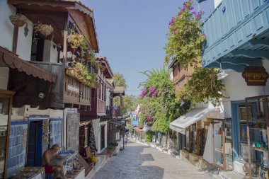 Kaş kasaba renkli street view. Kaş'a Türkiye'de popüler turistik yer.