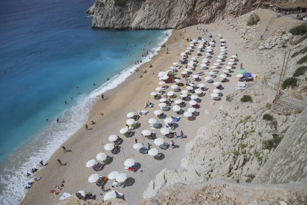 Tourists Sunbathing Swimming Kaputas Beach Kas Antalya Turkey — Stock Photo, Image