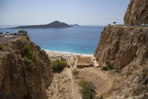 Turisták Napozáshoz Fürdéshez Kaputas Beach Kas Antalya Törökország — Stock Fotó