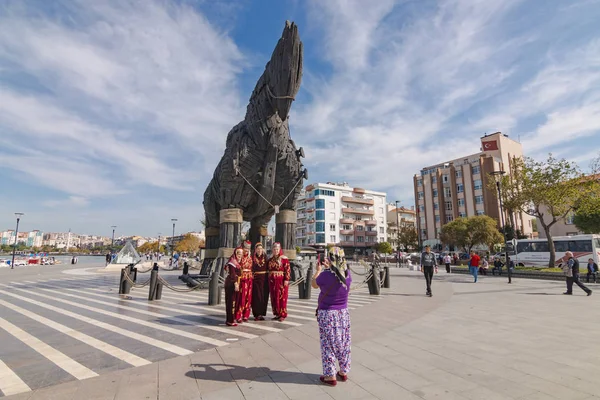 Canakkale Turkije Oktober 2017 Paard Van Troje Standbeeld Plaza Stad — Stockfoto