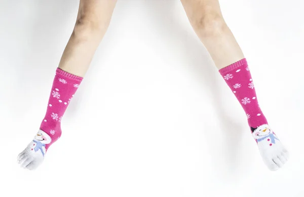 Новорічні Зимові Шкарпетки Дівчат Білому Тлі — стокове фото