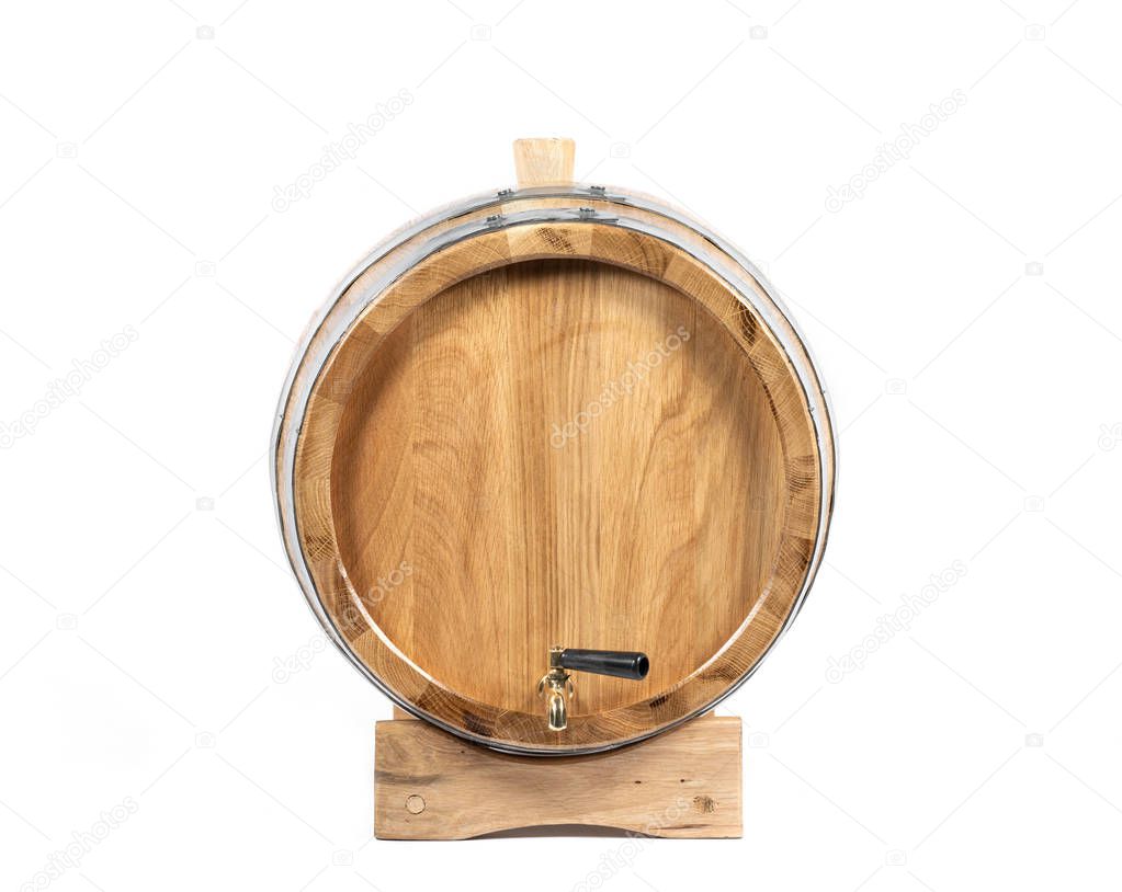 A wooden barrel. White isolated background