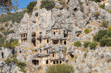 Demre Antik Likya Myra kaya mezar kalıntıları, Antalya, Türkiye. 