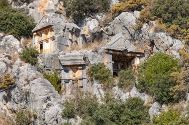 Demre Antik Likya Myra kaya mezar kalıntıları, Antalya, Türkiye. 