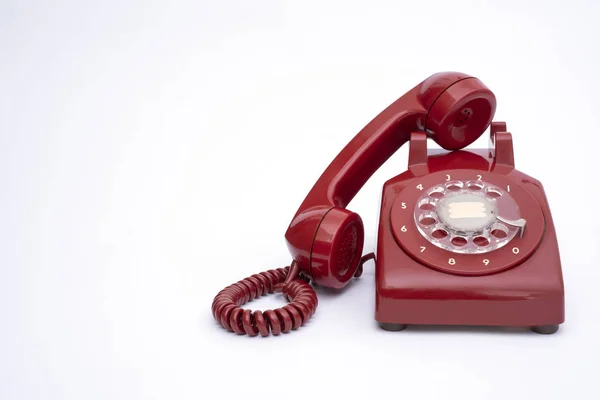 Retro Fix Telefon Roșu Fundal Alb Izolat — Fotografie, imagine de stoc