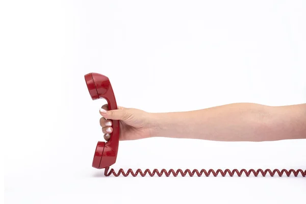Zole Beyaz Arka Planda Retro Sabit Kırmızı Telefon — Stok fotoğraf
