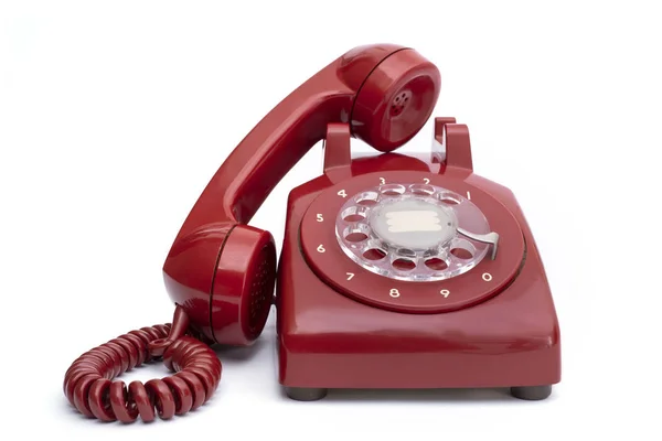 Retro Telefono Fisso Rosso Uno Sfondo Bianco Isolato — Foto Stock
