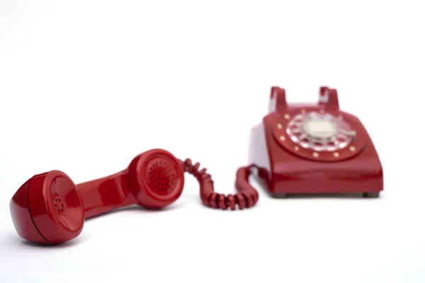 Telefone Vermelho Retro Fixo Fundo Branco Isolado — Fotografia de Stock