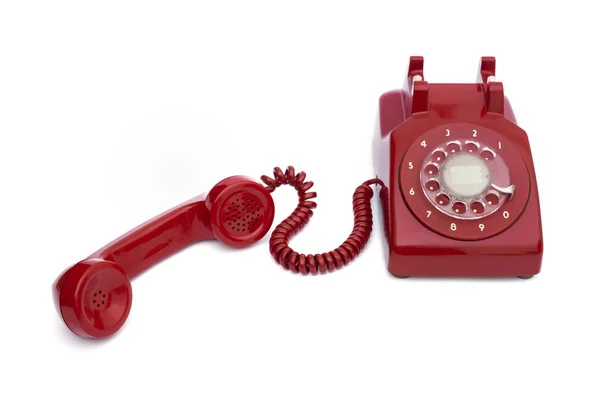 Telefone Vermelho Retro Fixo Fundo Branco Isolado — Fotografia de Stock