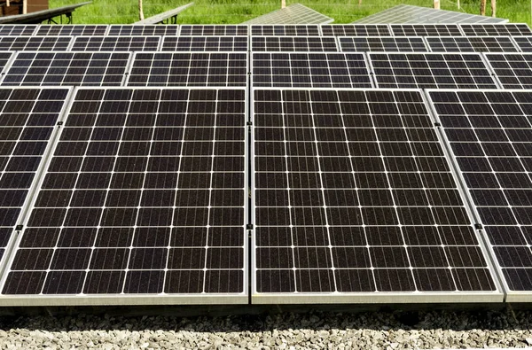 Close Large Solar Panels Focus Foreground Cades Cove Tennessee — Stock Photo, Image