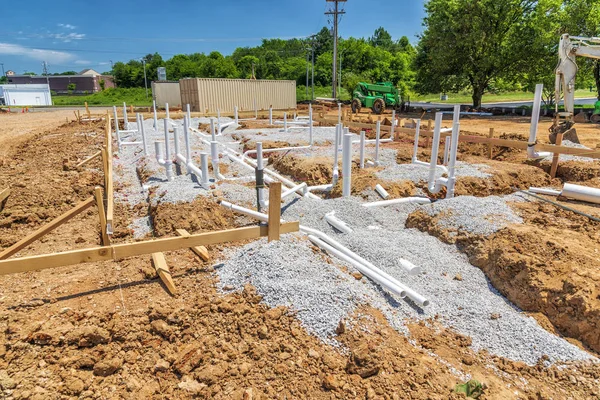 Plumbing pipework for a new restaurant that is under construction.