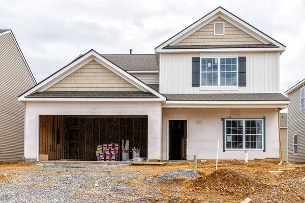 Horizontal Shot Two Story House Construction New Subdivision All Visible — Stock Photo, Image