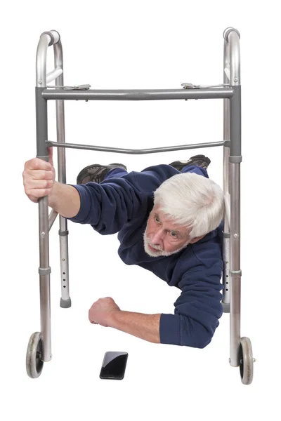 Homem mais velho que caiu isolado em branco — Fotografia de Stock
