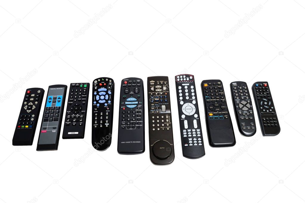 Many Old Worn-Out Remote Controls Shot On Angle