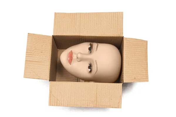 Mannequin Head In Box Isolated On White With Shadows — Stock Photo, Image