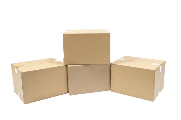 Four Blank Shipping Boxes Isolated On White — Stock Photo, Image