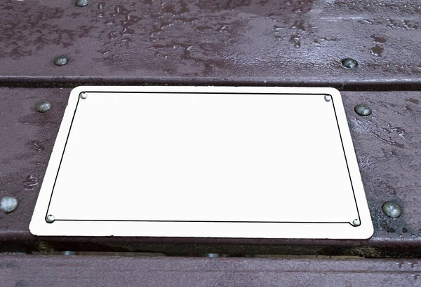 Horizontal Shot Blank Sign Laying Picnic Table — Stock Photo, Image