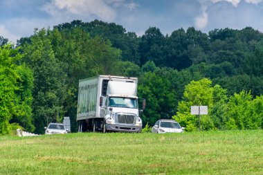 Sıcak bir günde Tennessee 'de trafik vardı. Asfalttan gelen ışıldayan ısı dalgaları arkalarındaki araçlara ve ağaçlara ilginç bir doku ekler..