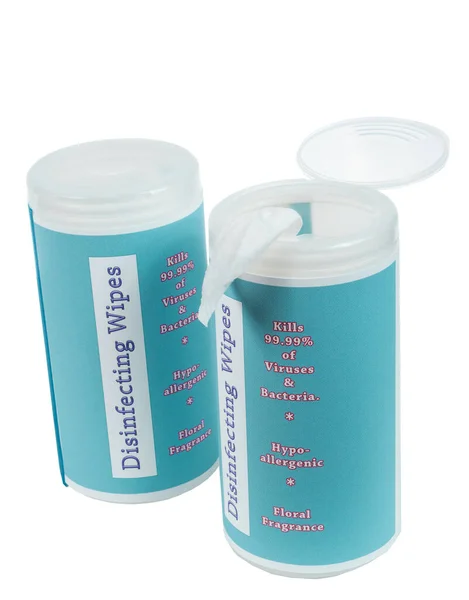 两个装有虚构标签的容器的垂直镜头 上面写着 洗涤剂 被白色背景隔离 — 图库照片
