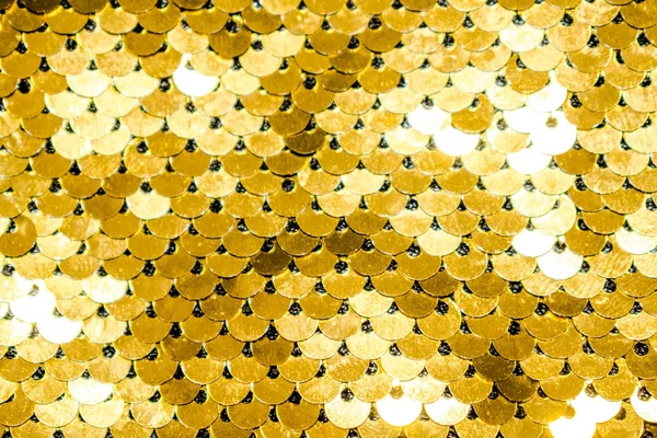 Paillette Sequins Yellow Gold Color Decorate Handbags Clothes Golden Background — Stock Photo, Image