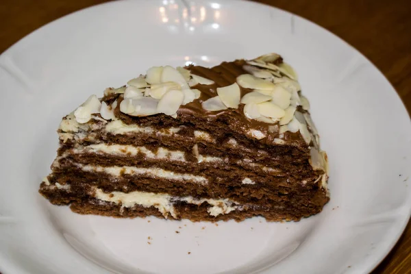 Gâteau Biscuit Miel Tranche Gâteau Sur Une Assiette Pour Fond — Photo