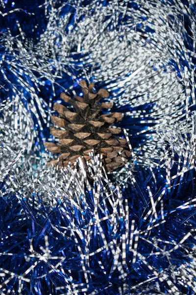 Gott Nytt Christmas Holiday Geranium Tinsel Jul Träd Kottar Bollar — Stockfoto