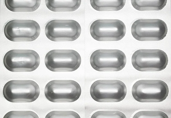 Tabletten Capsules Zilveren Verpakking Pillen Voor Geneeskunde Ontwerp Achtergrond — Stockfoto